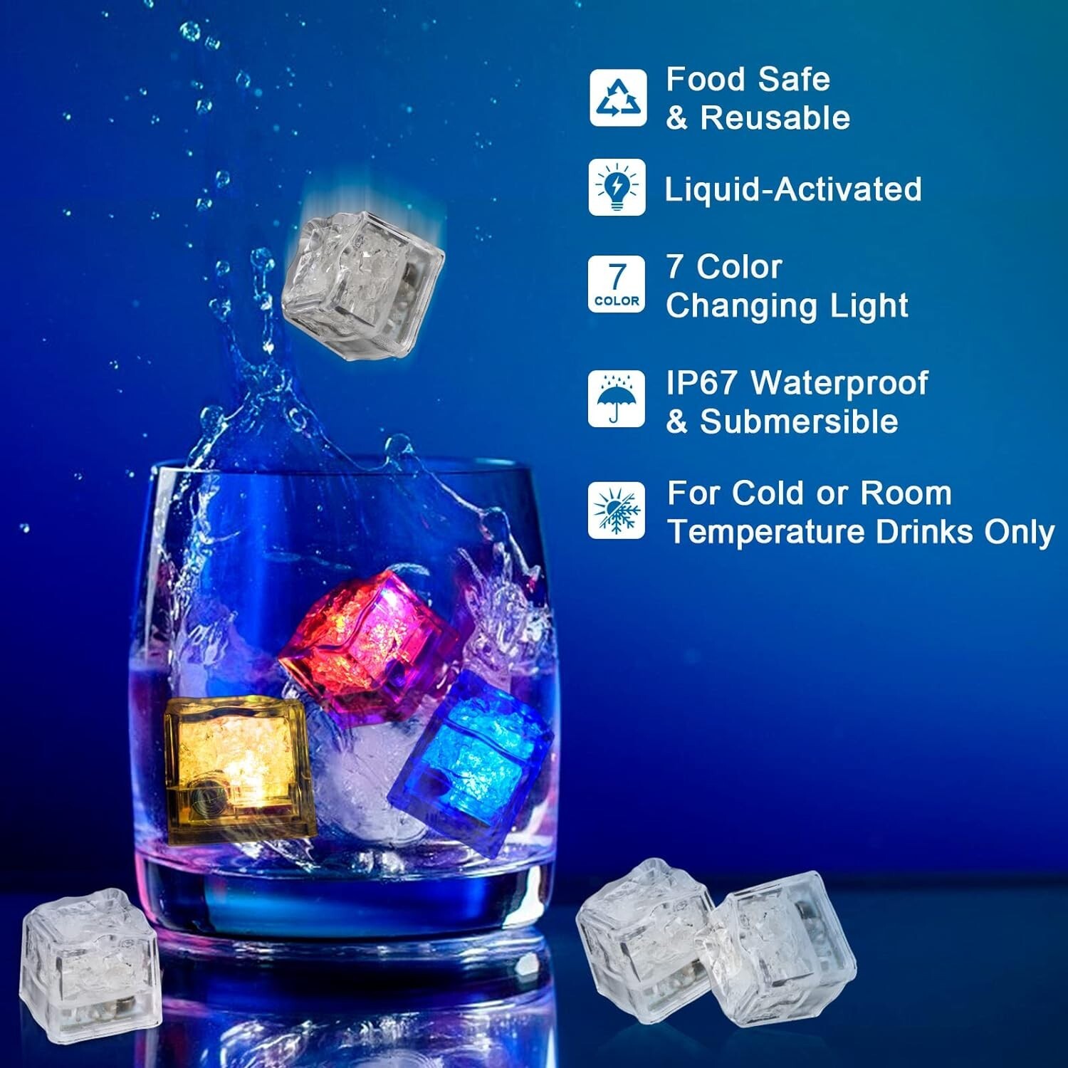 Rechargeable LED Ice Cubes – Food-Grade Party Lights for Festive Fun