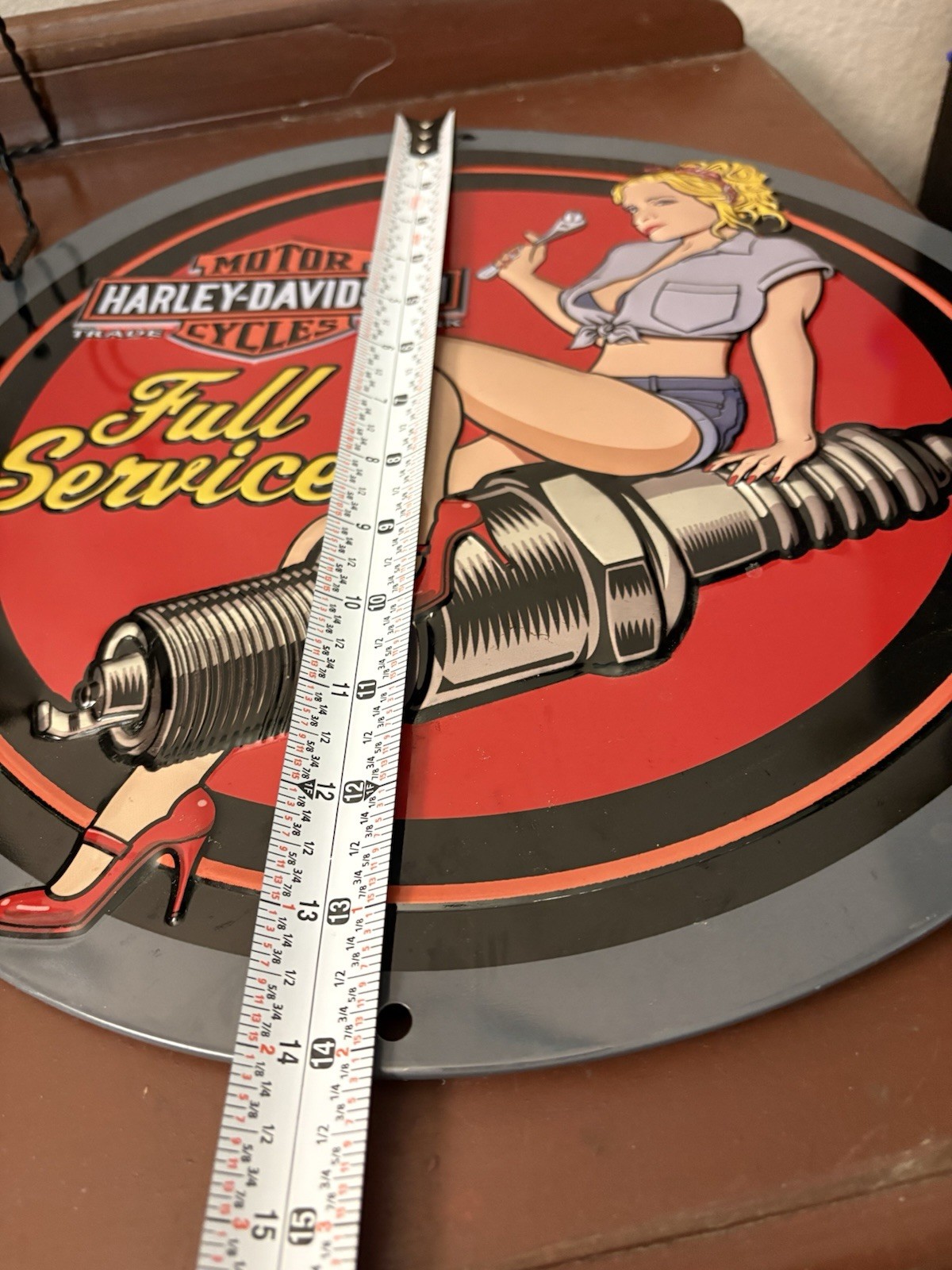 Harley-Davidson Full Service Spark Plug Babe Tin Sign Man Cave Garage Retro