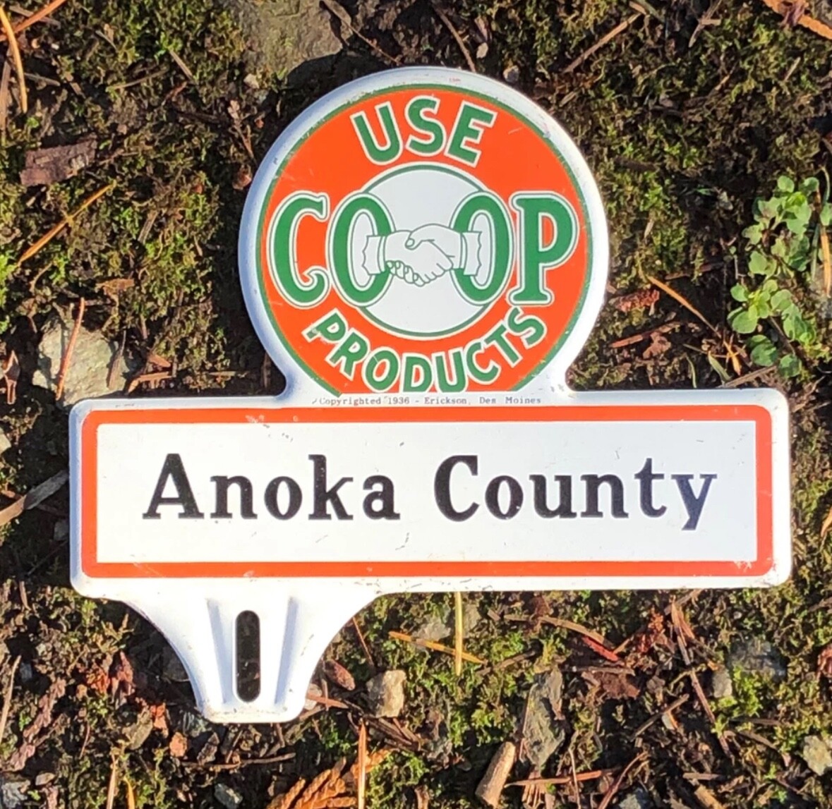 1930s CO-OP PRODUCTS ~ ANOKA COUNTY MN Gas Oil License Plate Topper Sign