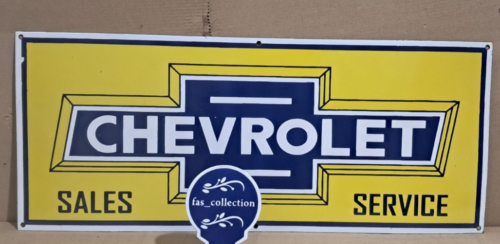 Chevrolet Sales Service Porcelain Enamel Sign 36 x 15 Inches 1 Sided