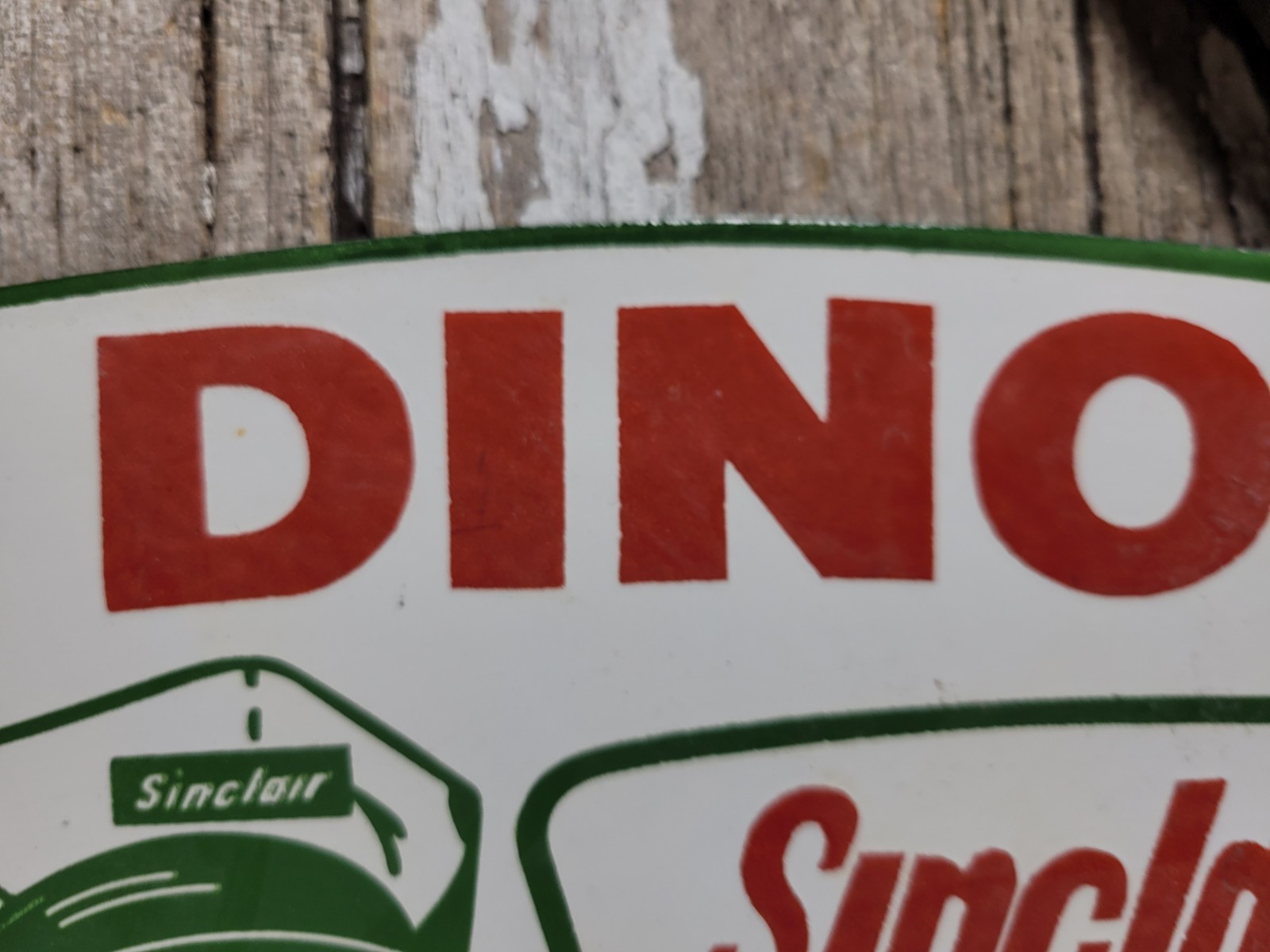 VINTAGE SINCLAIR PORCELAIN SIGN OLD 1957 GASOLINE MOTOR OIL DINO GAS PUMP PLATE