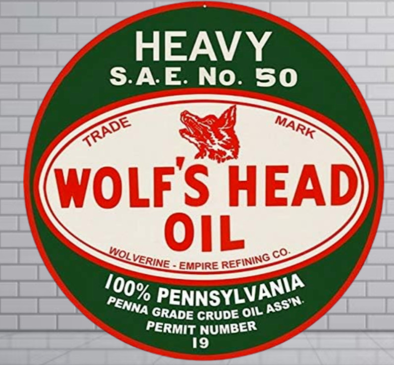 Wolf Head Oil Rare Porcelain Enamal Heavy Metal 30 inches Double Side