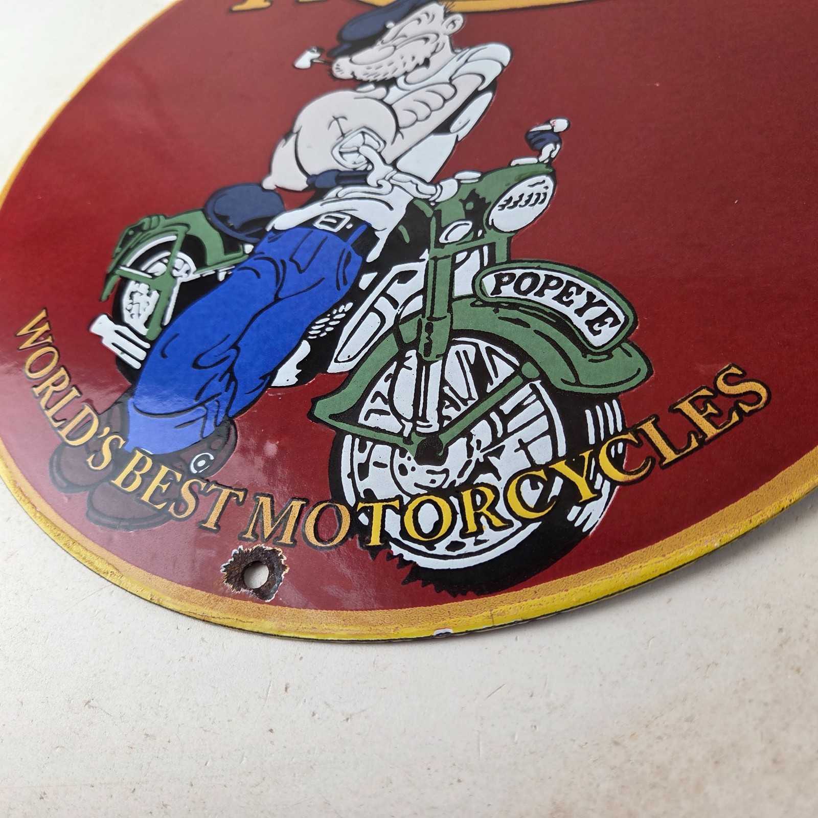 Vintage Triumph Sign – Porcelain Automobiles Popeye Original Gas Oil Pump Sign