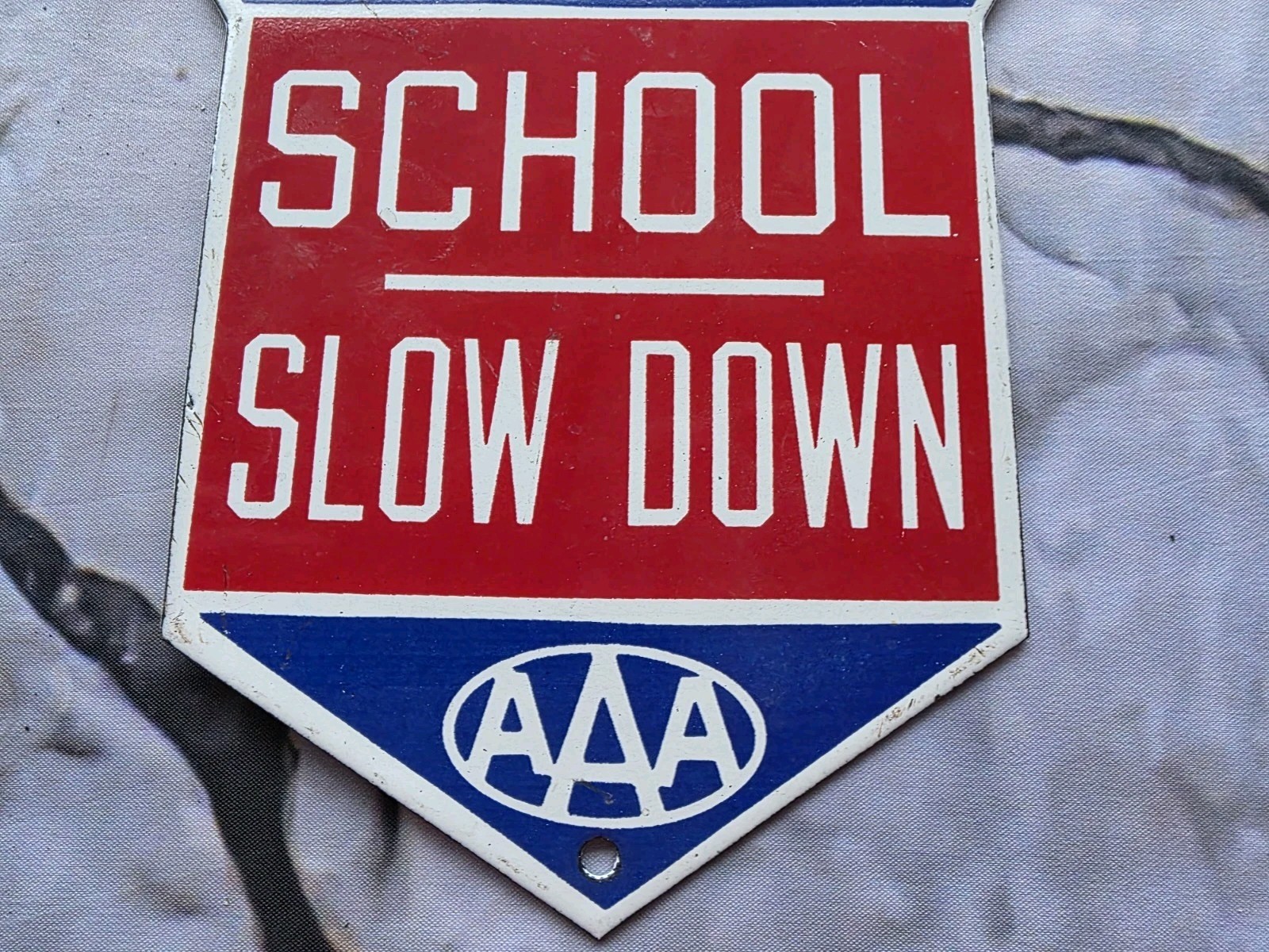 VINTAGE AAA SCHOOL SLOW PORCELAIN SIGN FAIRFIELD COUNTY