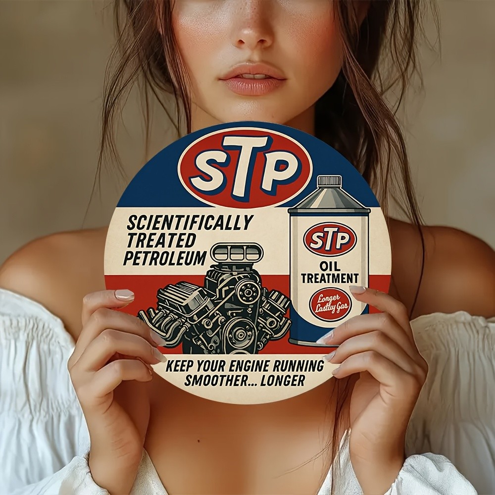 1pc Vintage STP Motor Oil Additive “Keep the Engine Alive” 8×8 Round Metal Wall