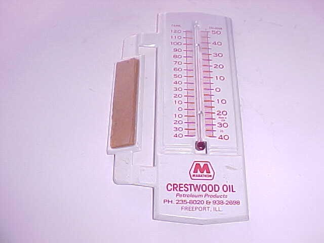 Vintage Marathon Oil Tin Thermometer CRESTWOOD OIL FREEPORT ILLINOIS