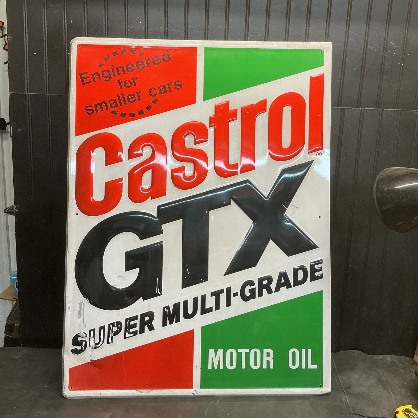 Vintage CASTROL GTX MOTOR OIL Single Sided GAS OIL Metal Sign Lg 26”x35”
