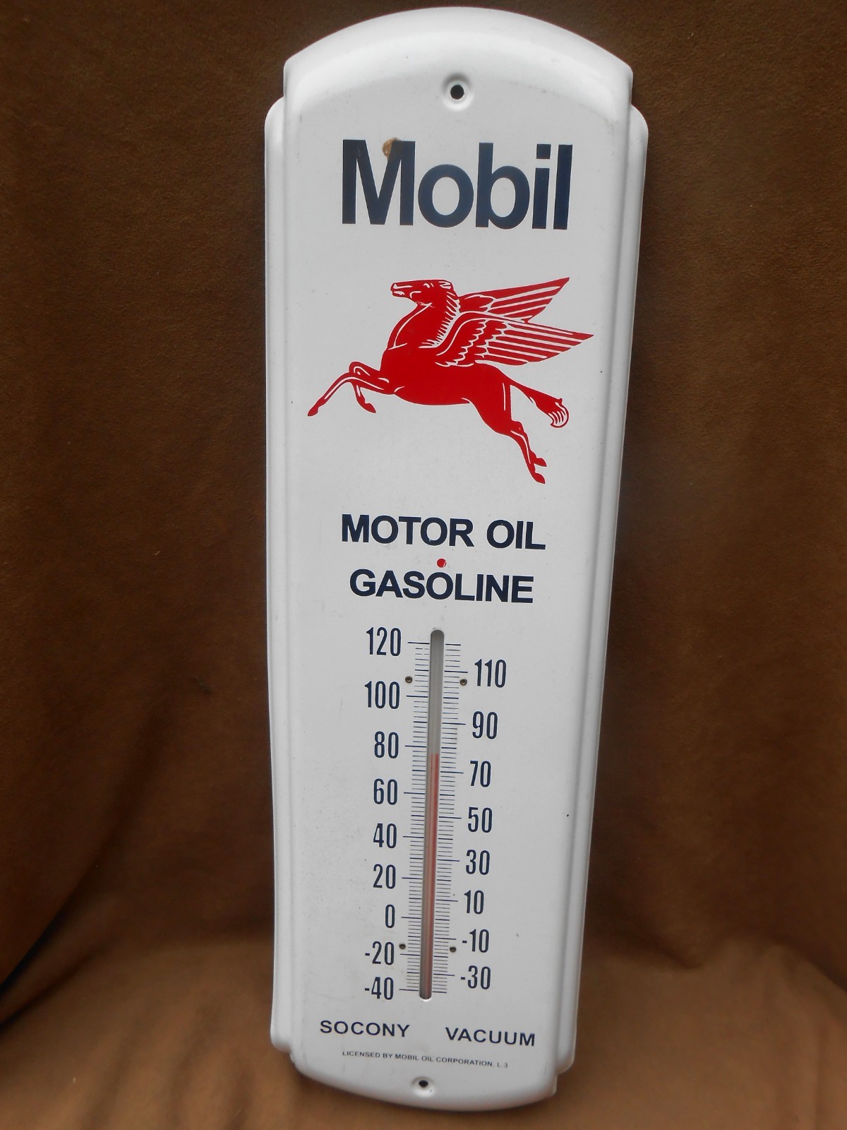 Licensed Mobil Gasoline Thermometer Motor Oil 17″ x 5″ SOCONY VACCUUM Pegusus