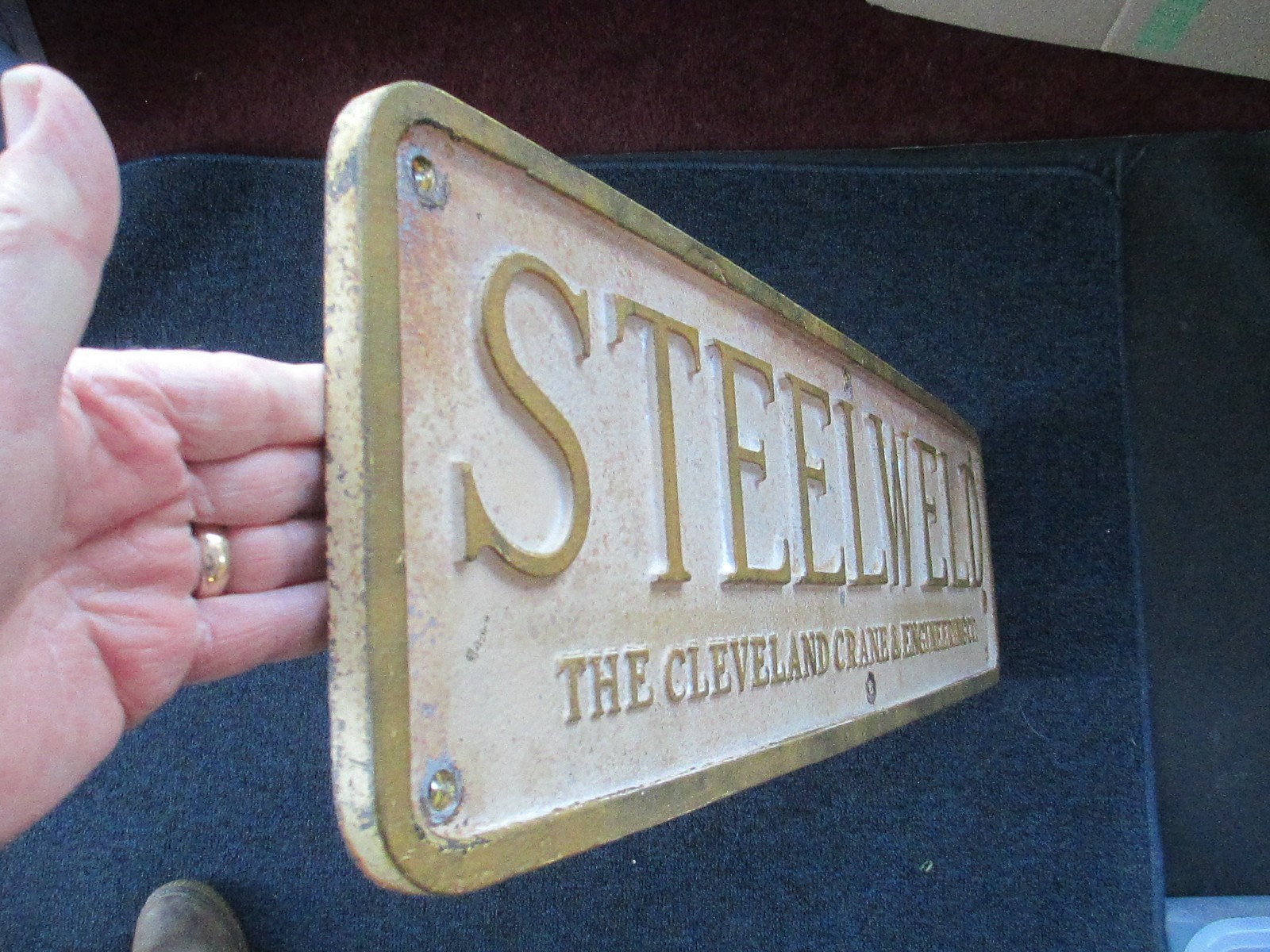 Vintage 31 X 9 STEELWELD Cast Iron Machine Plaque Emblem Sign Industrial Salvage