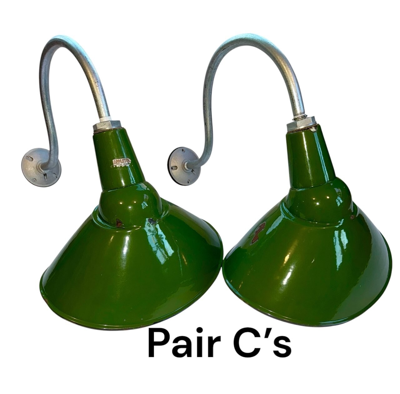 2 Appleton 12×16 Gooseneck Green Porcelain Pole Sign Light Gas Station Vintage C