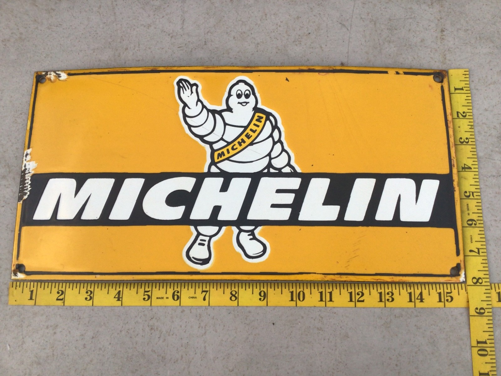 MICHELIN Tires Porcelain Metal Advertisement Sign with Michelin Man Garage Shop