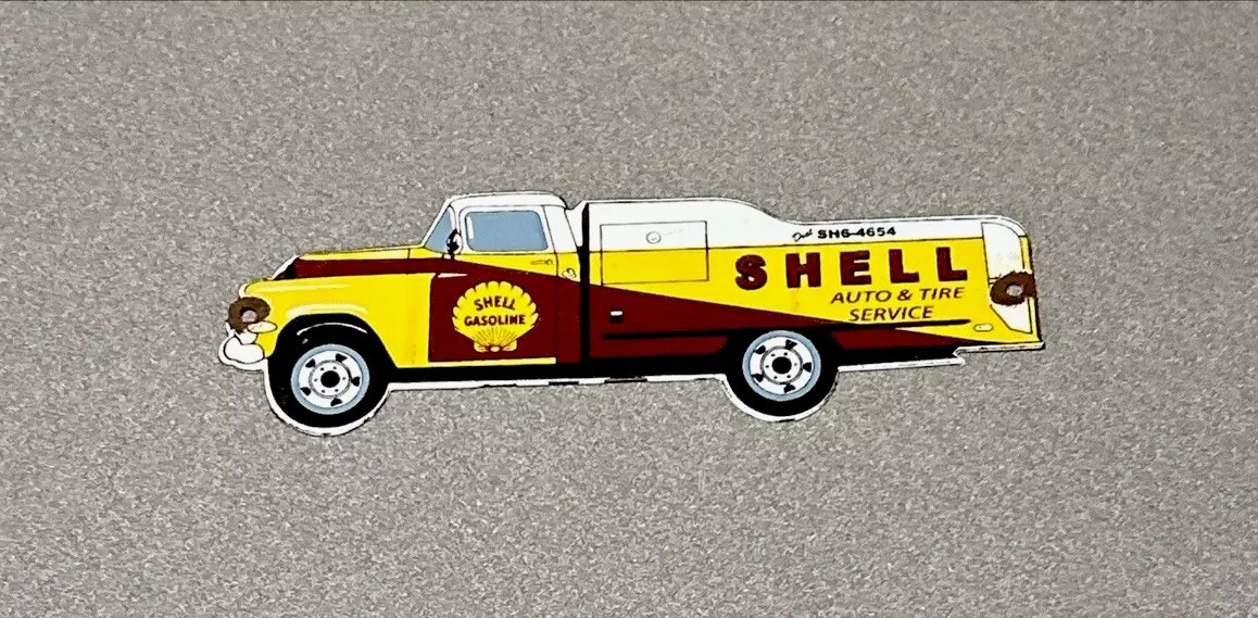 VINTAGE SHELL GASOLINE SERVICE TRICK PORCELAIN SIGN CAR GAS AUTO OIL