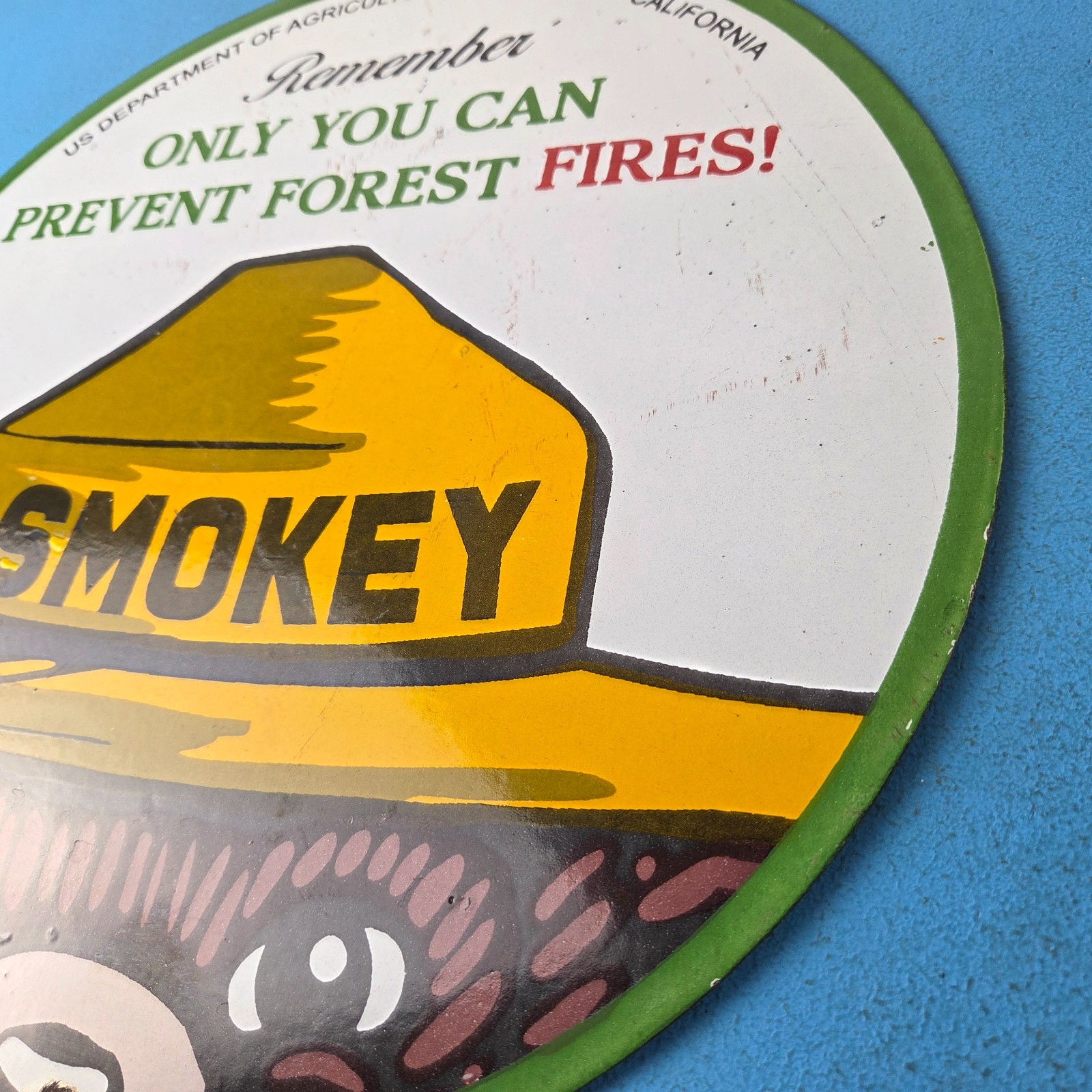 Vintage Forest Service Gas Pump Sign – Smokey the Bear Porcelain Sign