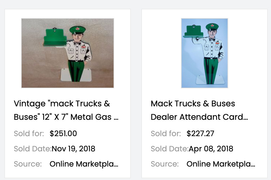 VINTAGE MACK TRUCKS & BUSES DEALER METAL GASOLINE OIL BUSINESS CARD HOLDER SIGN