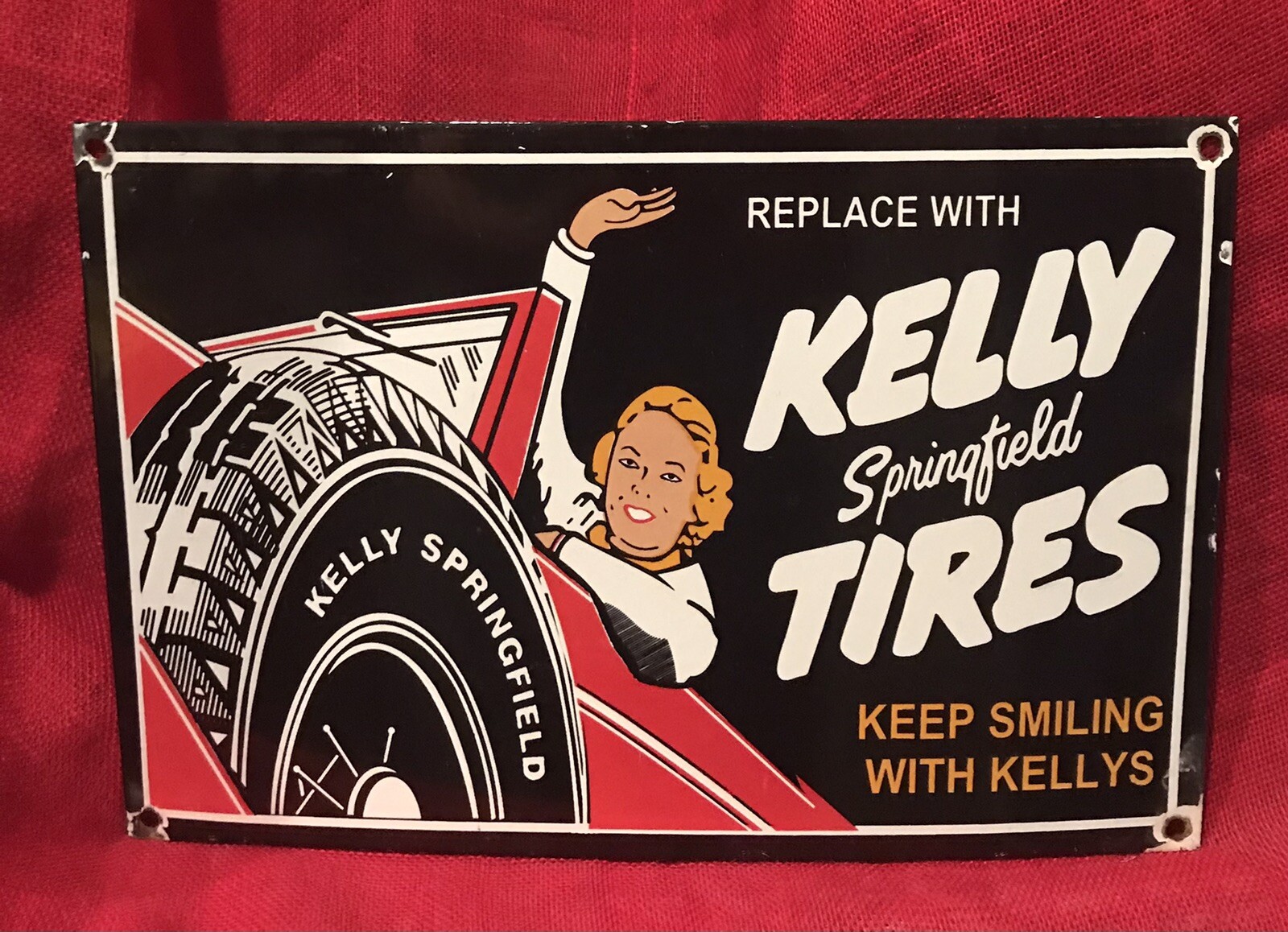 SMOKEN DEAL VINTAGE STYLE KELLY SPRINGFIELD TIRES HEAVY PORCELAIN 16.5×11 INCH