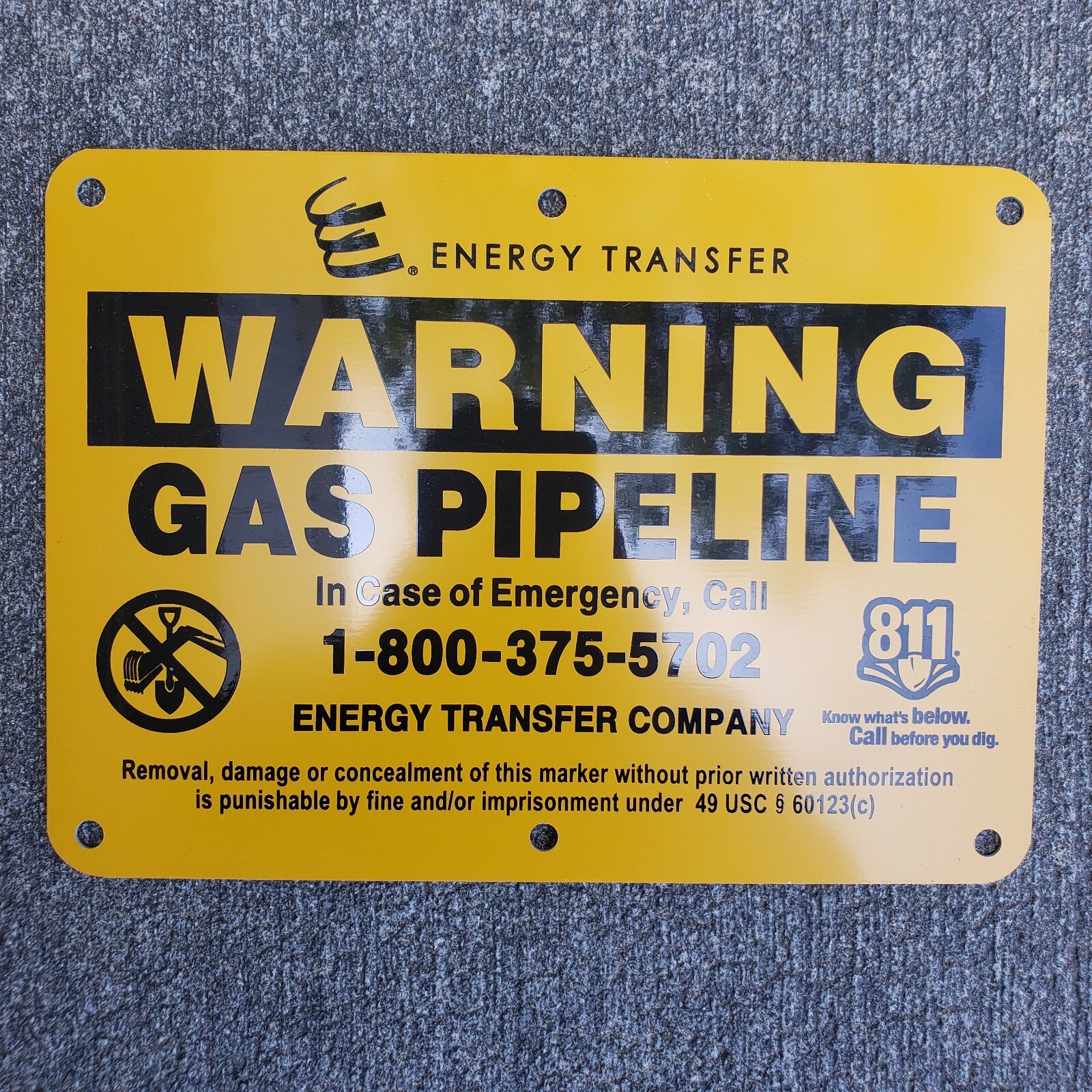 Energy Transfer Warning Gas Pipeline Double Sided Metal Sign 11×8″ Man Cave Deco