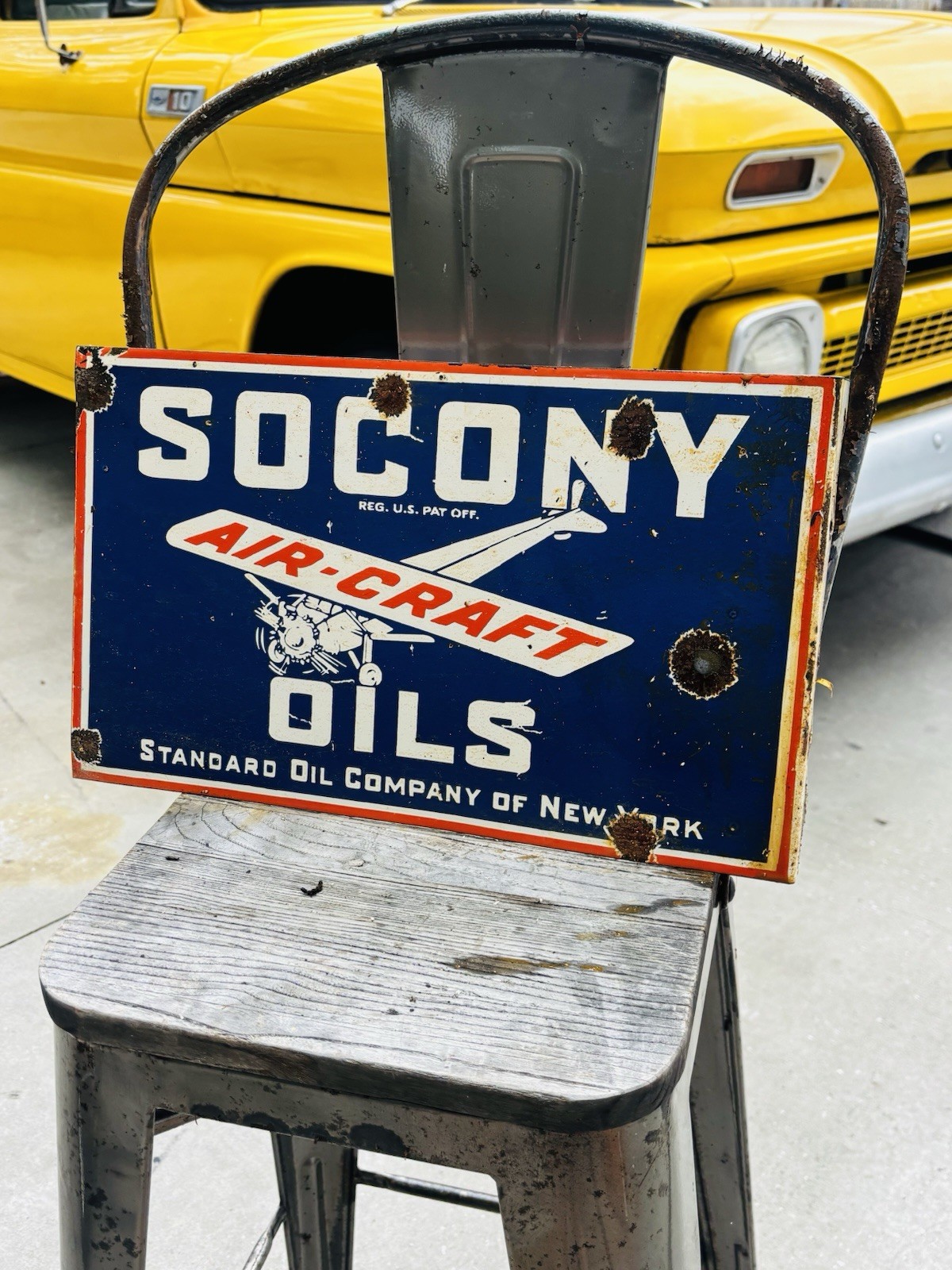 Socony Aviation Double Sided Porcelain Advertising Sign Flange 17 Inches