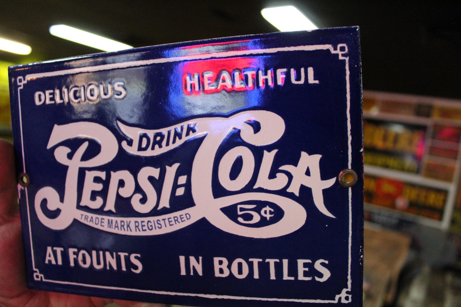 DRINK PEPSI COLA 5 CENT SODA POP DEALER PORCELAIN METAL SIGN COKE COLA