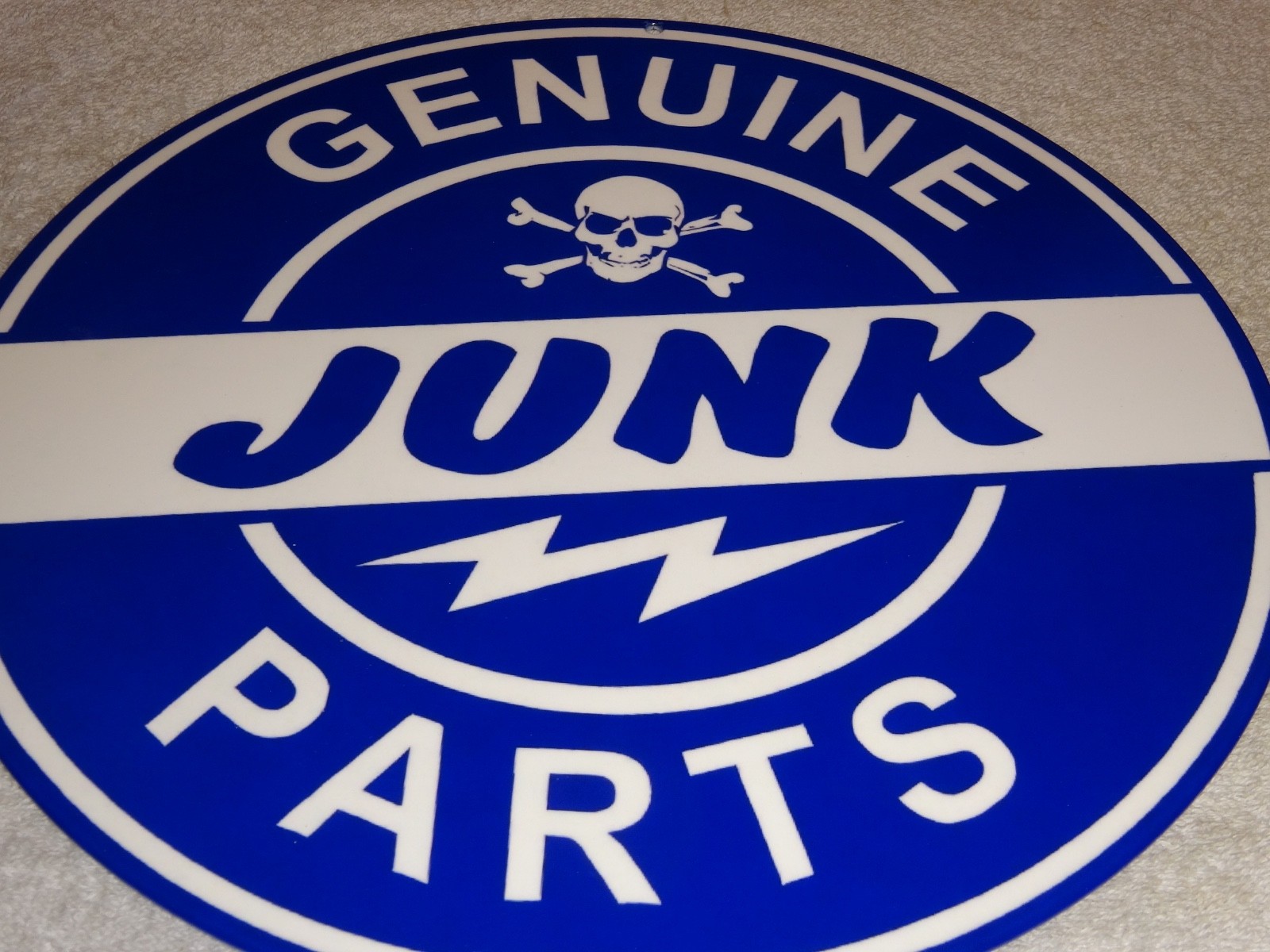 VINTAGE GENUINE ☠️JUNK PARTS 11 3/4″ PORCELAIN METAL CAR TRUCK GASOLINE OIL SIGN