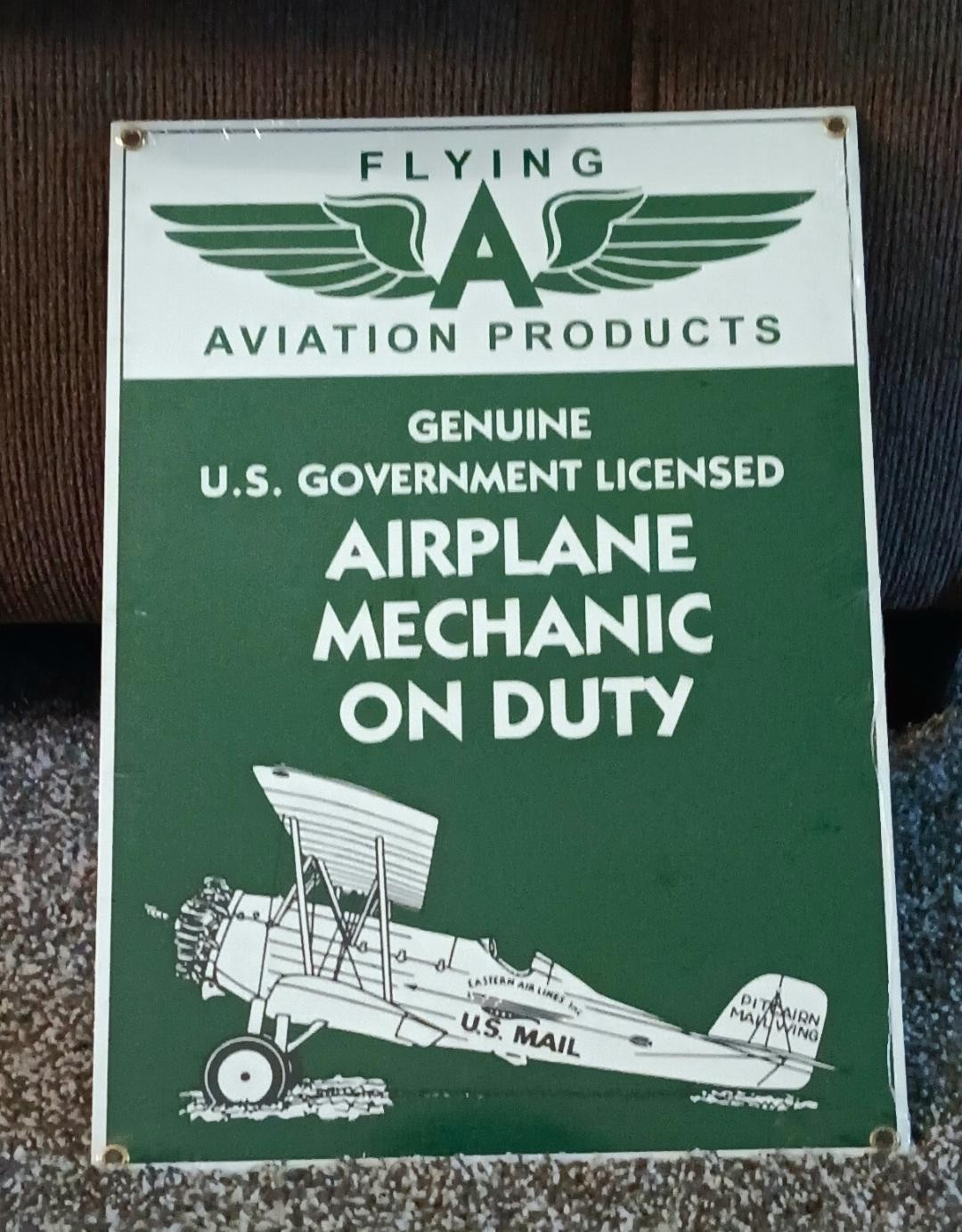 FLYING A AVIATION PORCELAIN SIGN AIRPLANE ANDE ROONEY