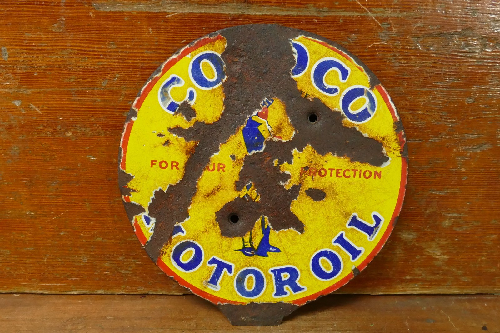 RARE Vintage Original Conoco Minuteman Motor Oil Porcelain Lubester Paddle Sign