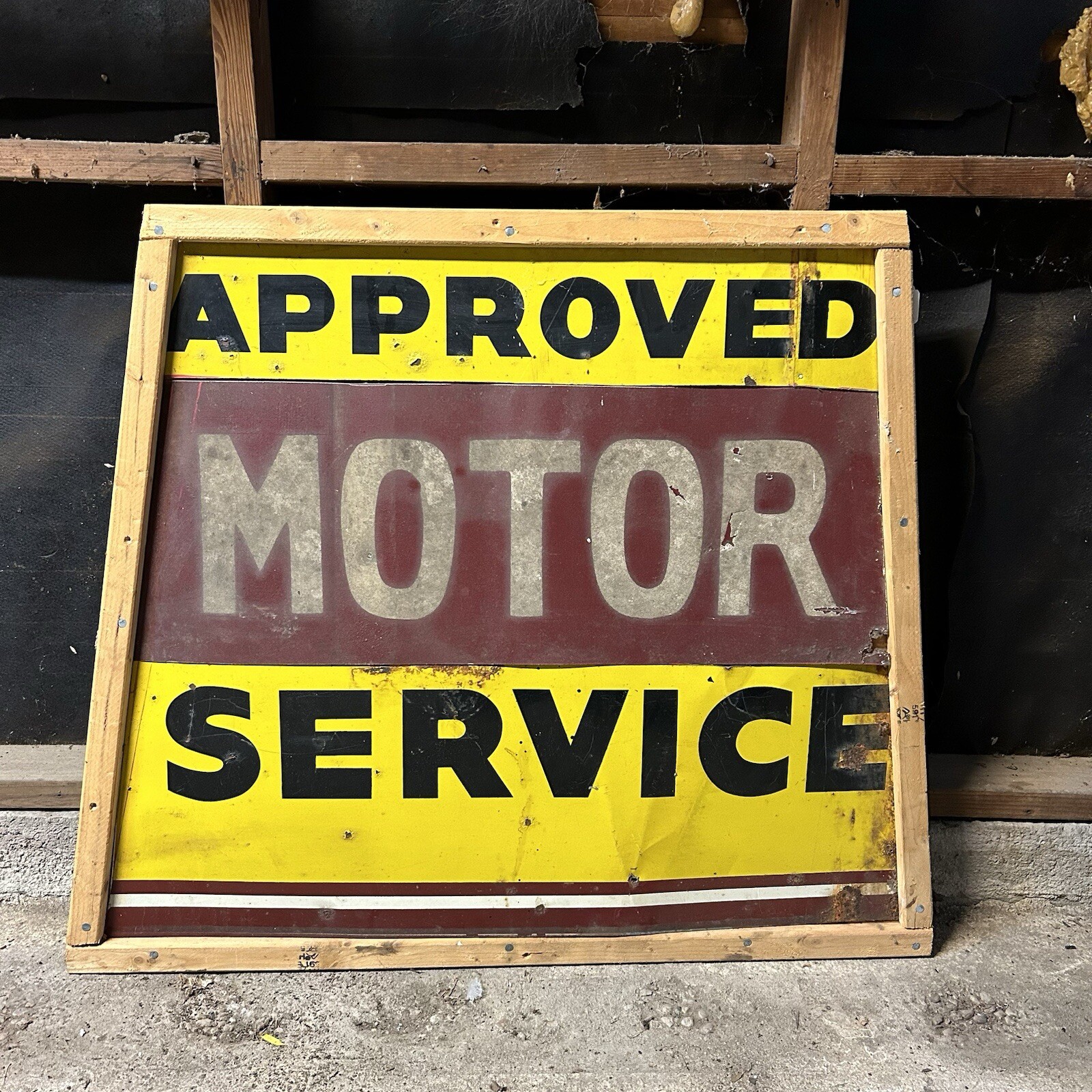 Vintage Approved Motor Service Metal Sign In Wooden Frame Gas Oil