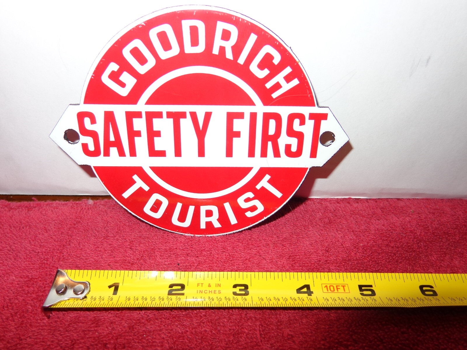 GOODRICH TIRES ADVERTISING SIGN DIE CUT HEAVY METAL PORCELAIN 3 7/8 x 4 7/8 #Z58