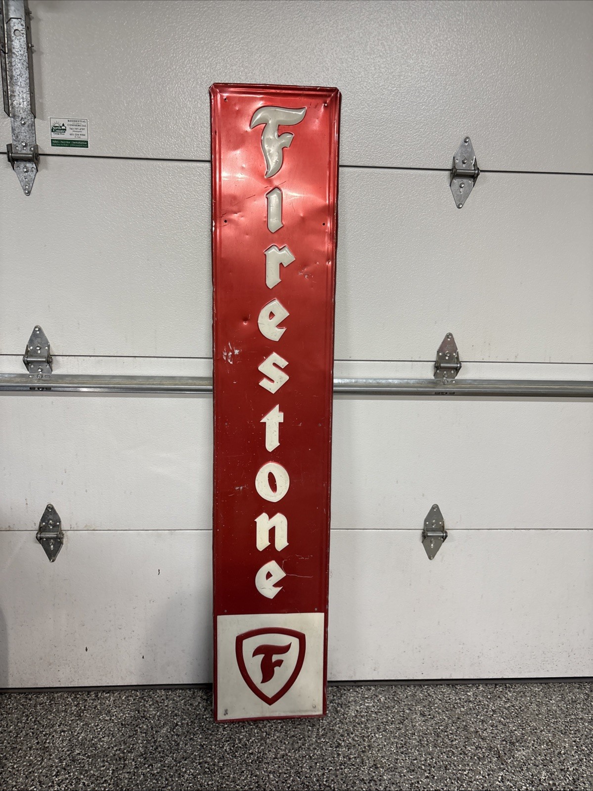 DWN2 -Vintage 1960s-70s Firestone Tires 65”T Advertising Aluminum Vertical Sign