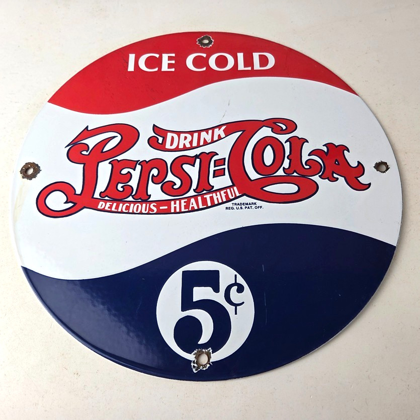 Vintage Pepsi Porcelain Sign – Beverage Drink Cola Gas Service Sign