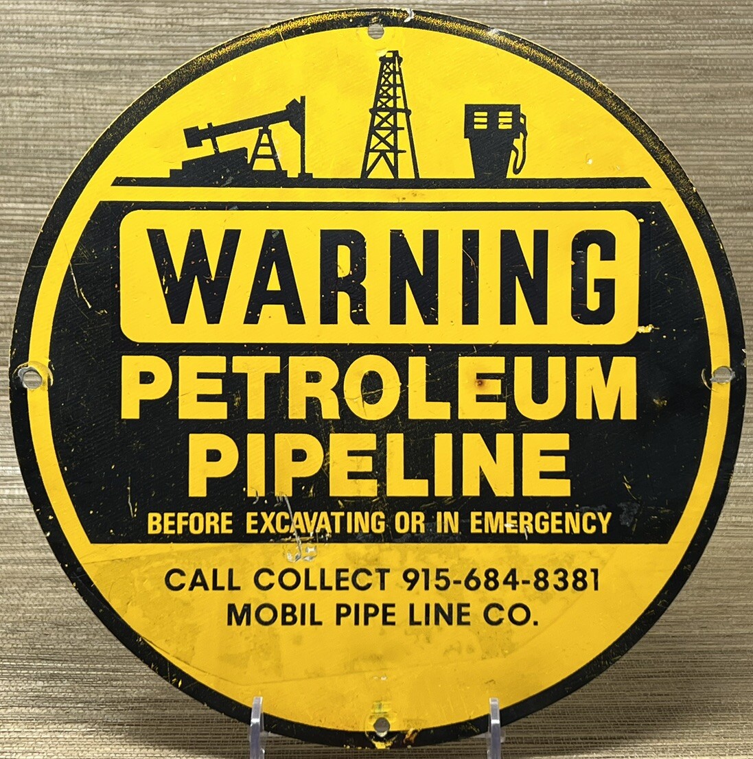 VINTAGE MOBIL PIPELINE SIGN GAS STATION MOTOR OIL PUMP PETROLEUM GASOLINE DIG