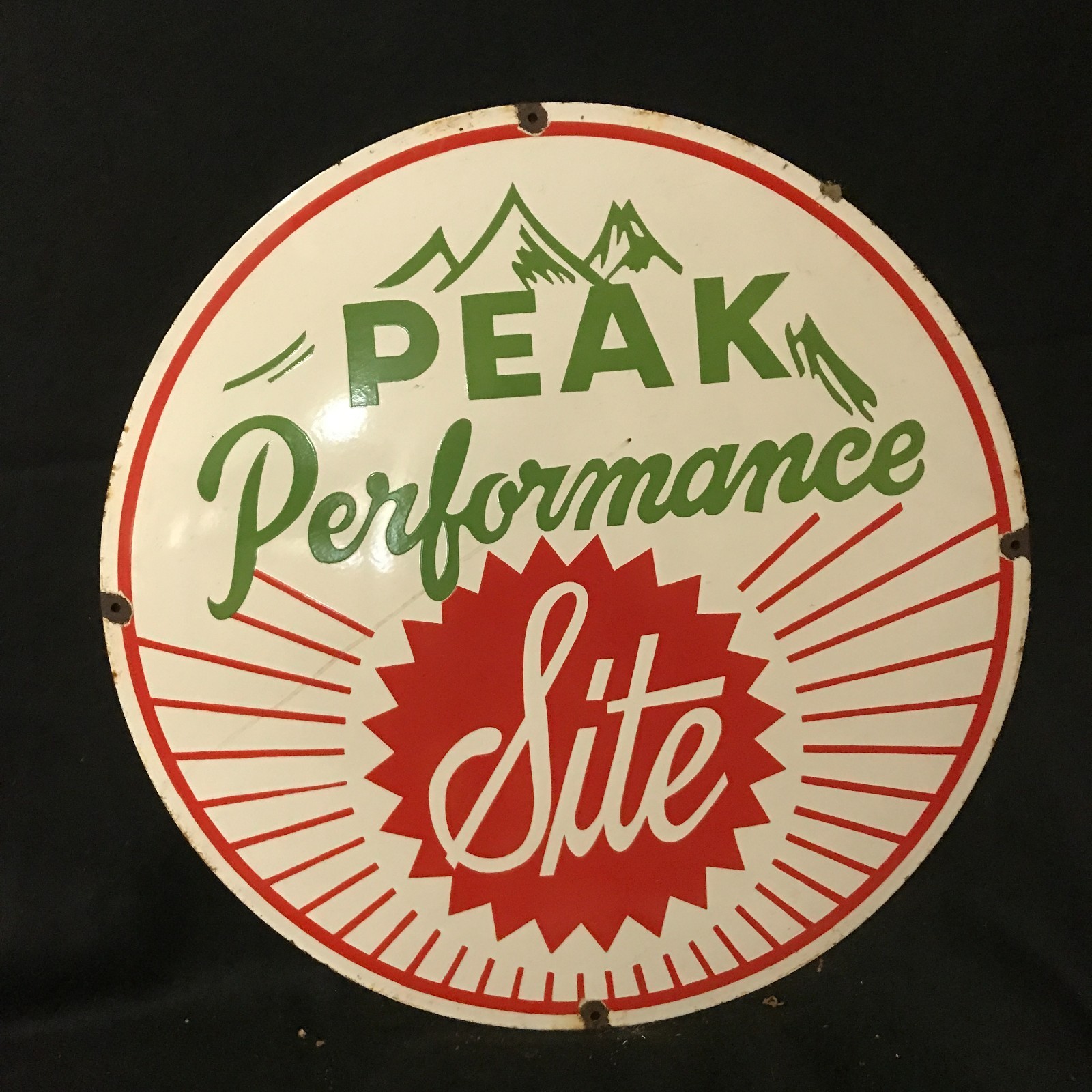 PEAK SITE ADVERTISING PORCELAIN ENAMEL SIGN 30 IN ROUND SS