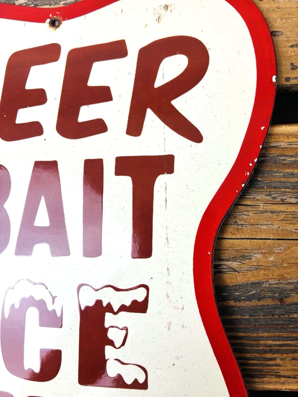VINTAGE 12×9″ BEER BAIT ICE AMMO PORCELAIN GAS OIL SODA POP PUMP STATION SIGN