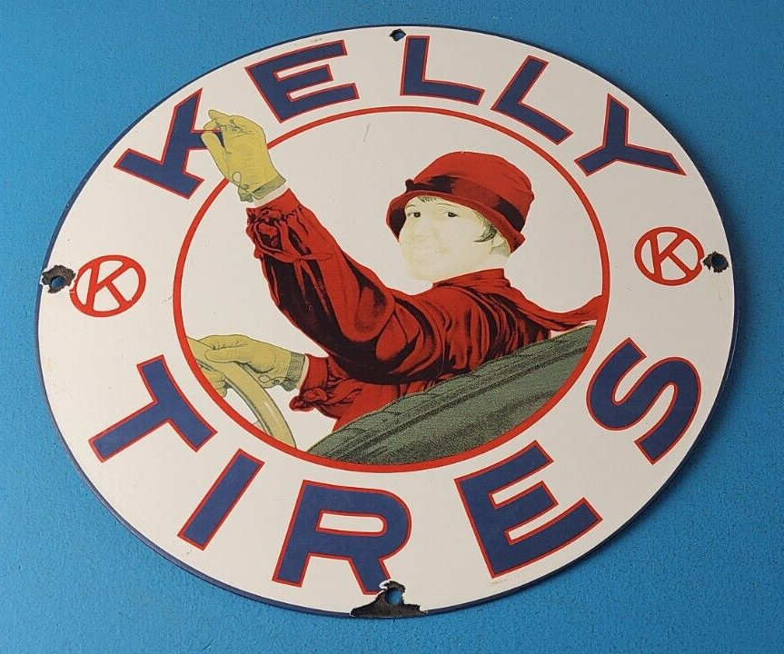 Vintage Kelly Tires Sign – Porcelain Gas Service Garage Shop Advertising Sign