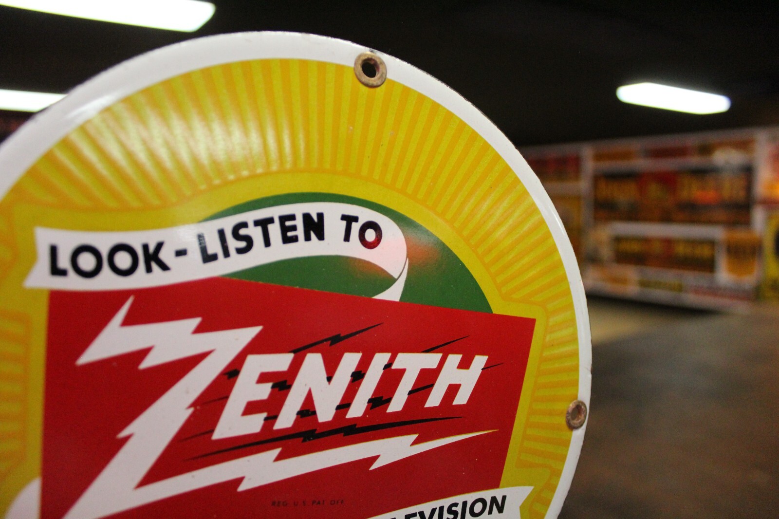 RARE ZENITH RADIO TV DEALER PORCELAIN METAL SIGN TUBE REPAIR ELECTRONIC DEPT