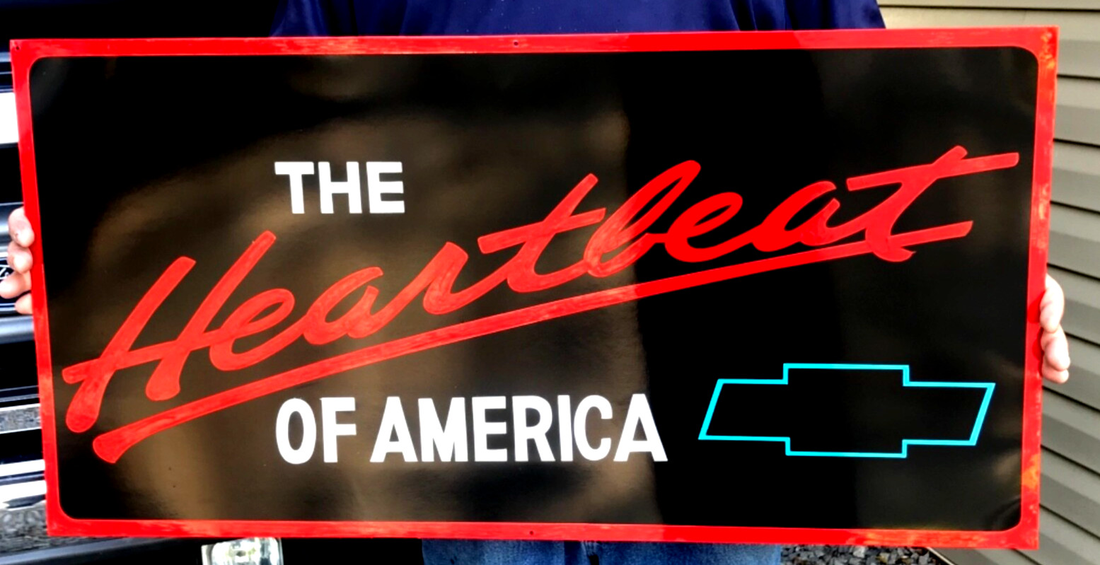 36″ THE HEARTBEAT OF AMERICA Sign Hand Painted Chevy Truck Decor for Shop Garage