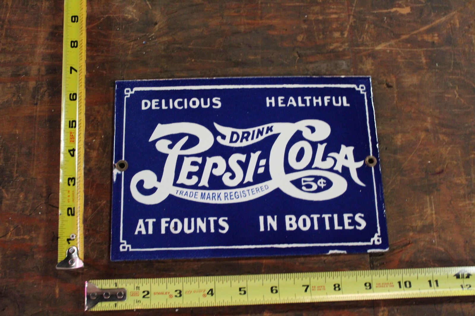 DRINK PEPSI COLA 5 CENT SODA POP DEALER PORCELAIN METAL SIGN COKE COLA