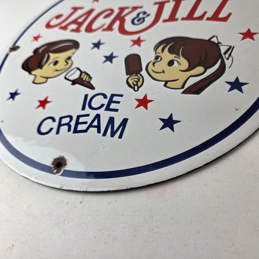 Vintage Jack & Jill Ice Cream Porcelain Sign – Gas Pump Advertising Sales Sign