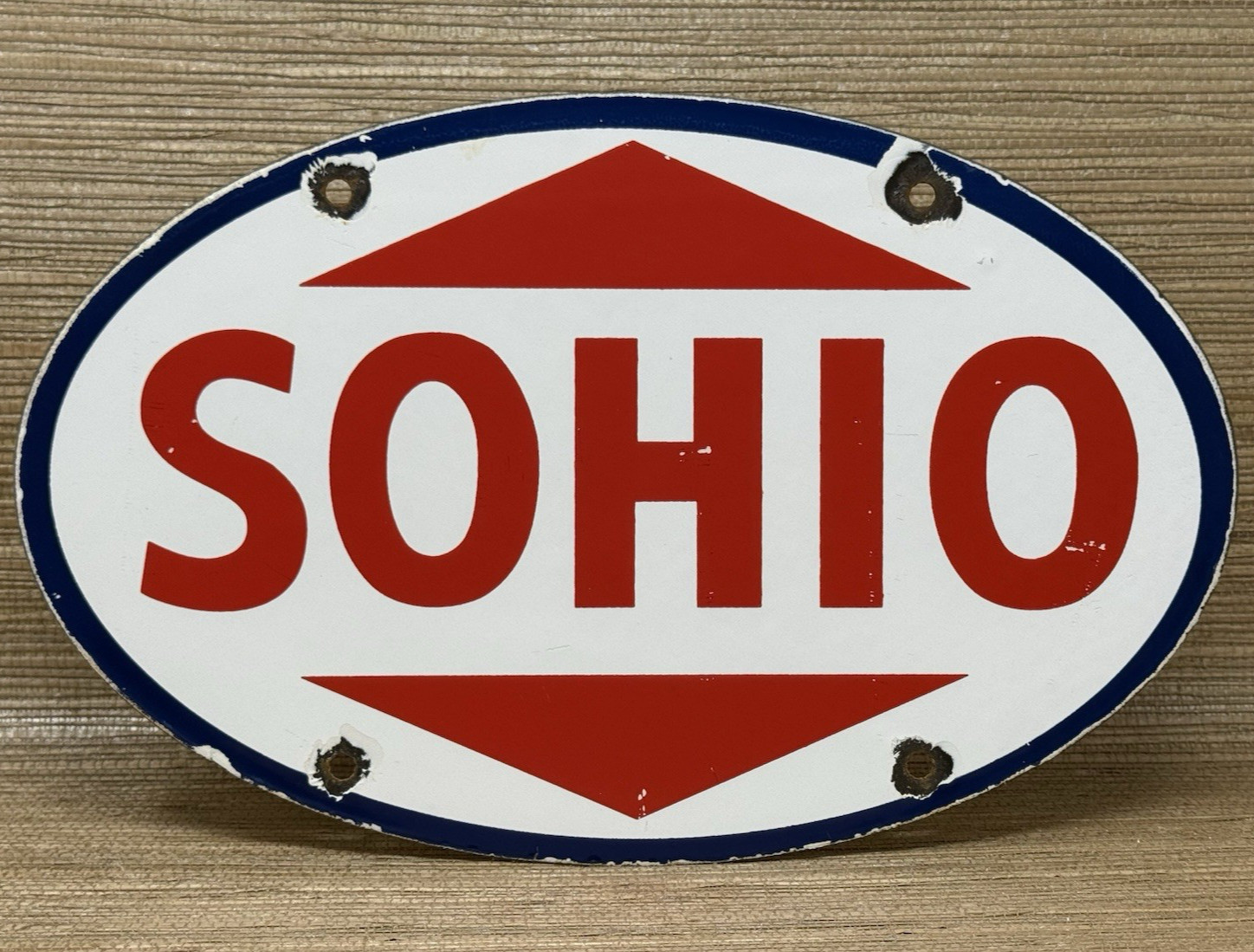 VINTAGE SOHIO GASOLINE PORCELAIN SIGN GAS STATION MOTOR OIL PUMP PLATE ESSO