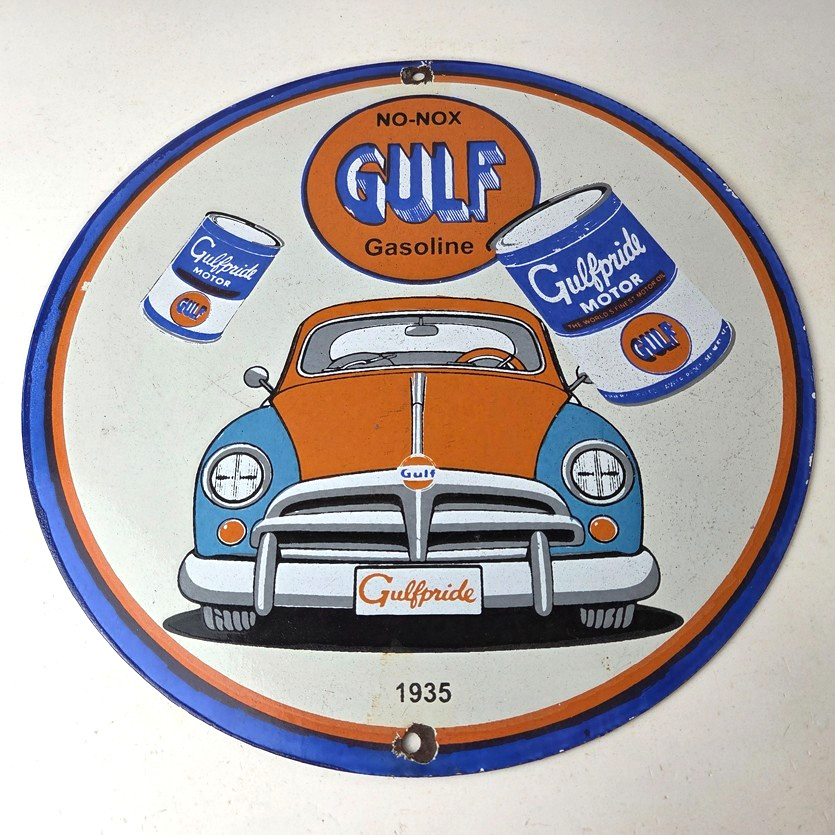 Vintage Volkswagen Bug Gulf Gasoline Sign – Gas Pump Station Porcelain Sign