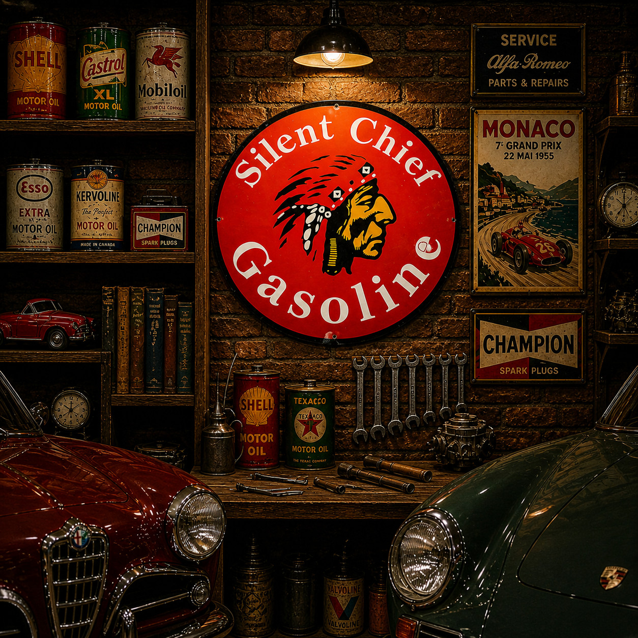 Silent Chief Gasoline Sign – Heavy Metal Garage Decor – 50 cm (19.7”)