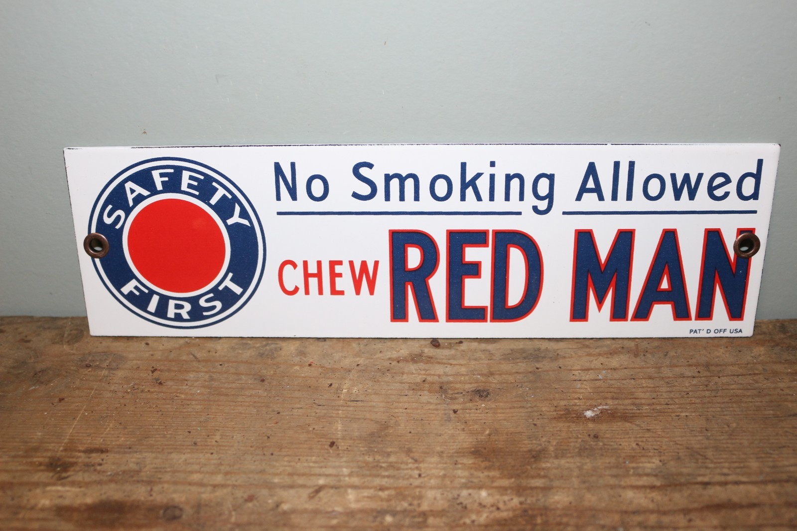Vtg Chew Red Man Chewing Tobacco No Smoking Allowed Porcelain Metal Sign