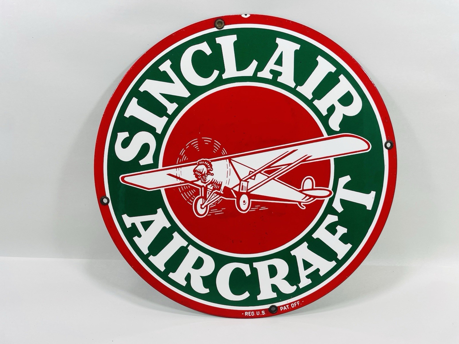 VINTAGE SINCLAIR AIRCRAFT PORCELAIN ENAMEL GAS STATION PUMP MOTOR OIL SIGN