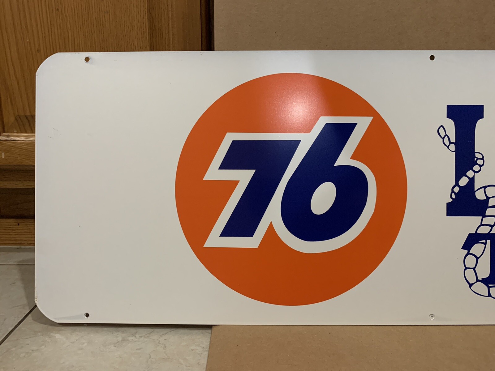 Vintage Laramie Tire Union 76 Gas Sign Double Sided Metal Wall Decor Oil Tools