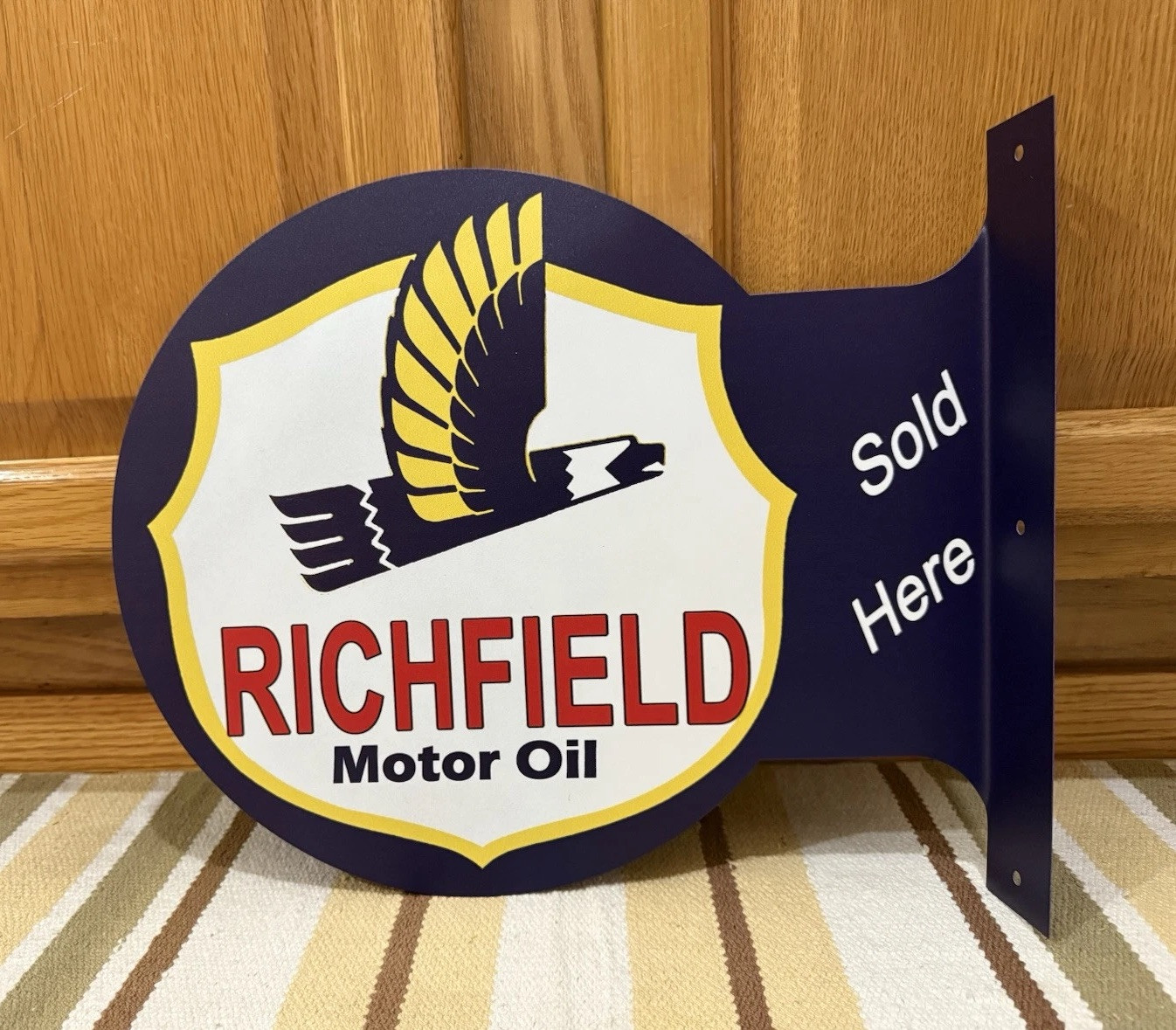Richfield Motor Oil Flange Sign Sold Here Doubled Sided Vintage Style Wall Decor