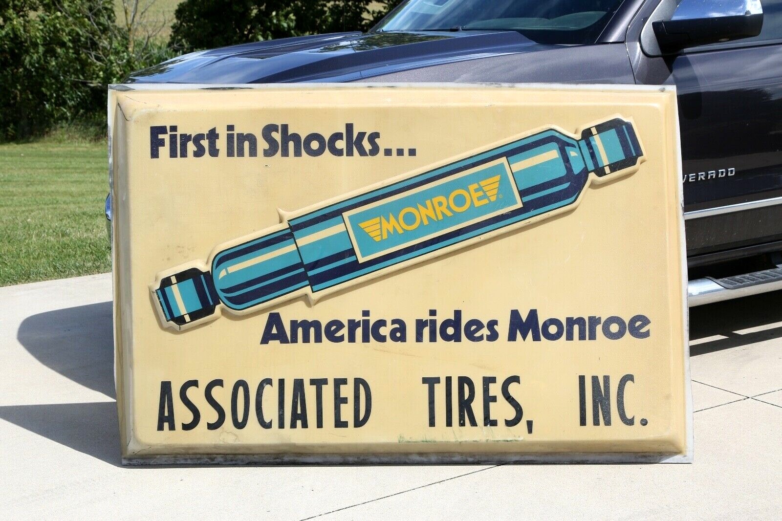 Vintage MONROE Shocks Tire Sign 6ft Advertising Gas Station plastic sign large