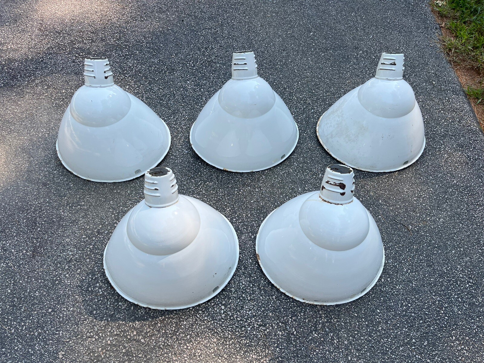 5 Vintage White Porcelain Service Station Lights