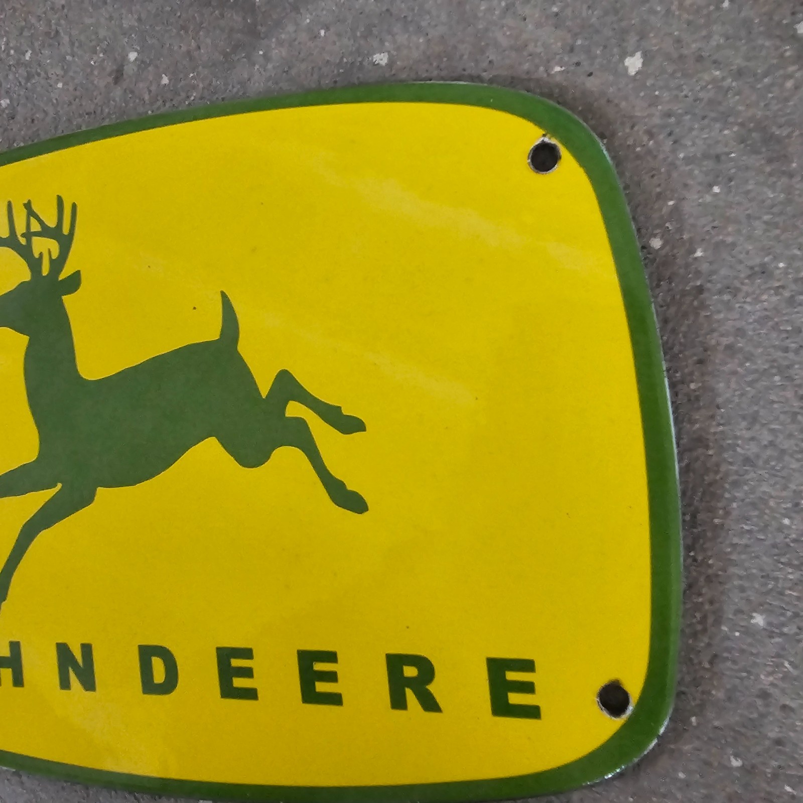VINTAGE JOHN DEERE YELLOW OLD US GASOLINE OIL GAS PUMP ENAMEL PORCELAIN SIGN