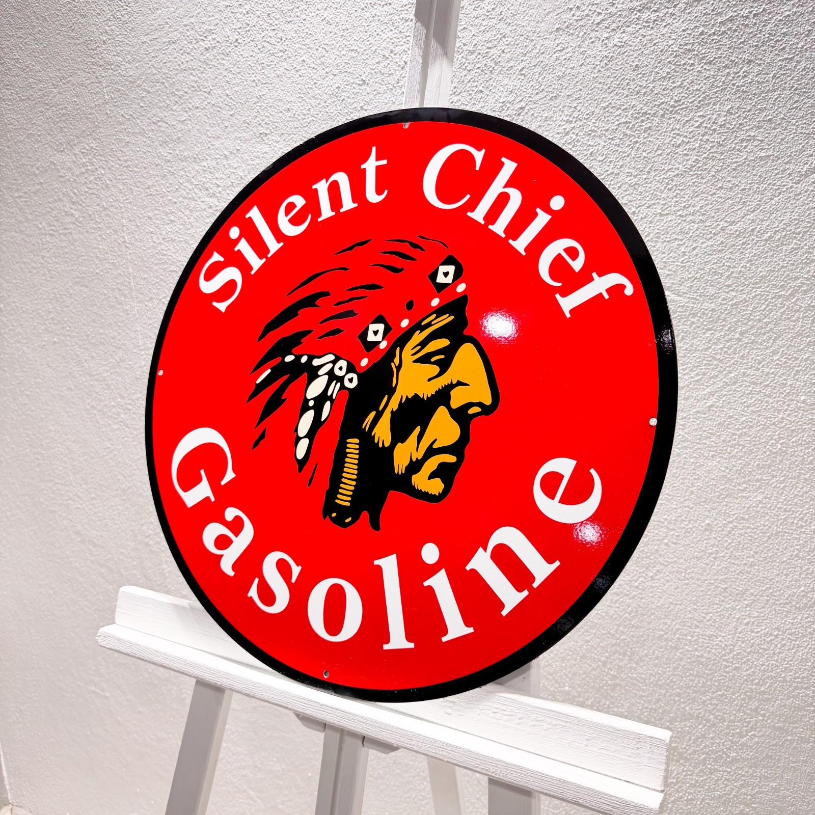 Silent Chief Gasoline Sign – Heavy Metal Garage Decor – 50 cm (19.7”)
