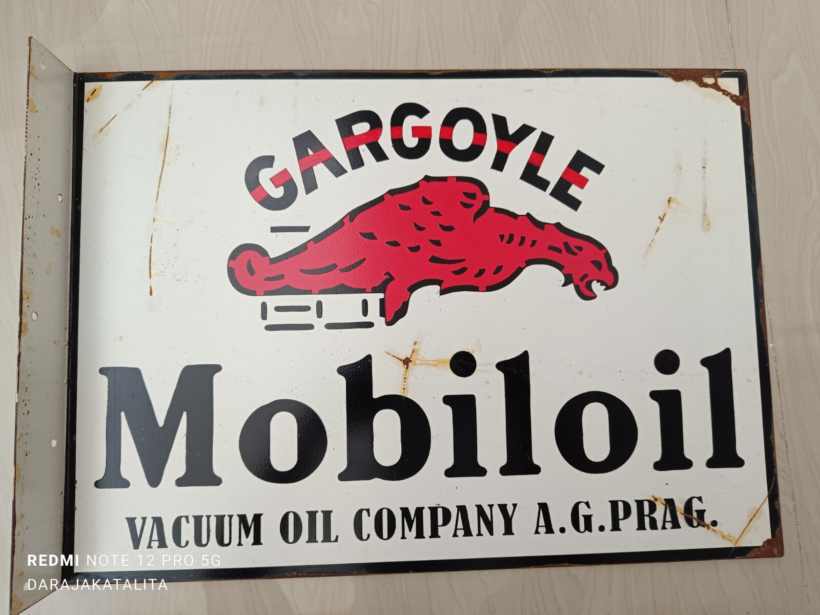 Porcelain GARGOYLE MOBILOIL Enamel Sign Size 50cm x 36cm DOUBLE SIDE