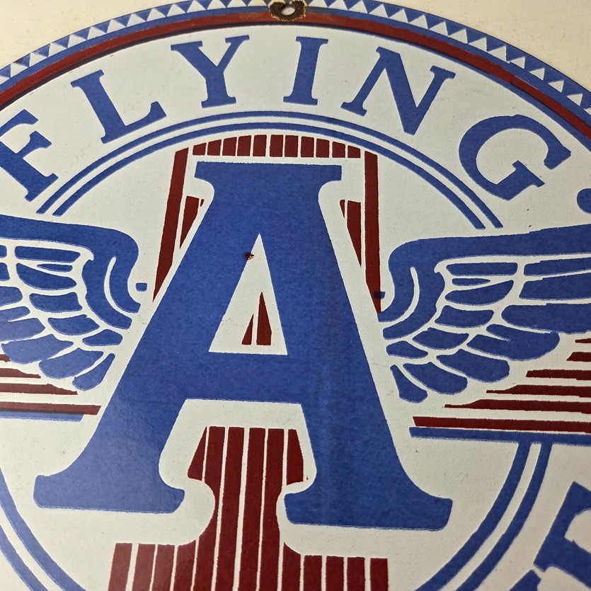 Vintage Flying A Gasoline Sign – Porcelain Gas Pump Plate Service Station Sign